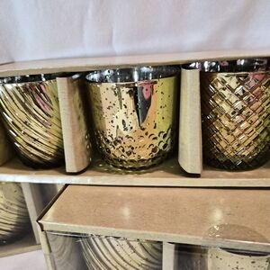 SIX VOTIVE HOLDERS! Gold Glass Votive Holders - TWO 3 Packs Set!